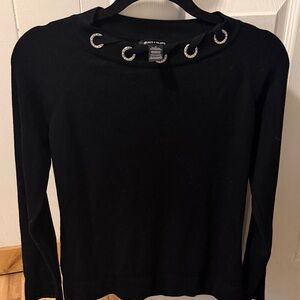Elegant Black Long Sleeve Top with Silver Details